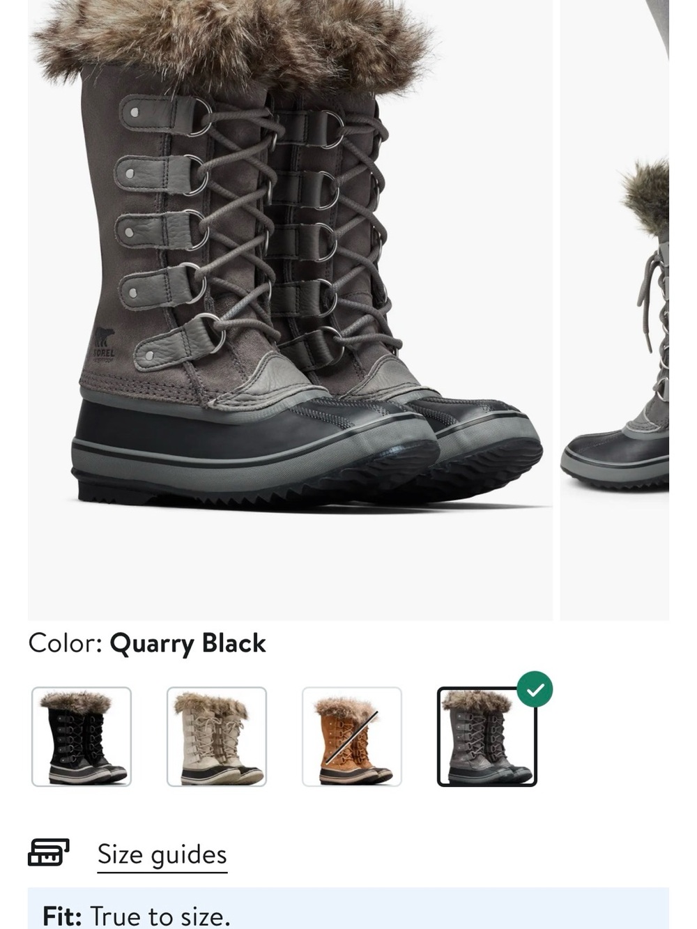 NWT Sorel Women's Quarry Black Tall Fur-Trim Lace-Up Winter Boot
